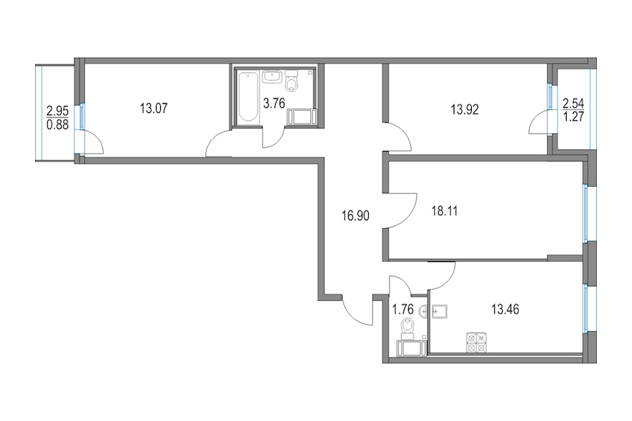 3-комнатная квартира 80.98 м², 3/21 эт., ЖК «Приморский квартал»